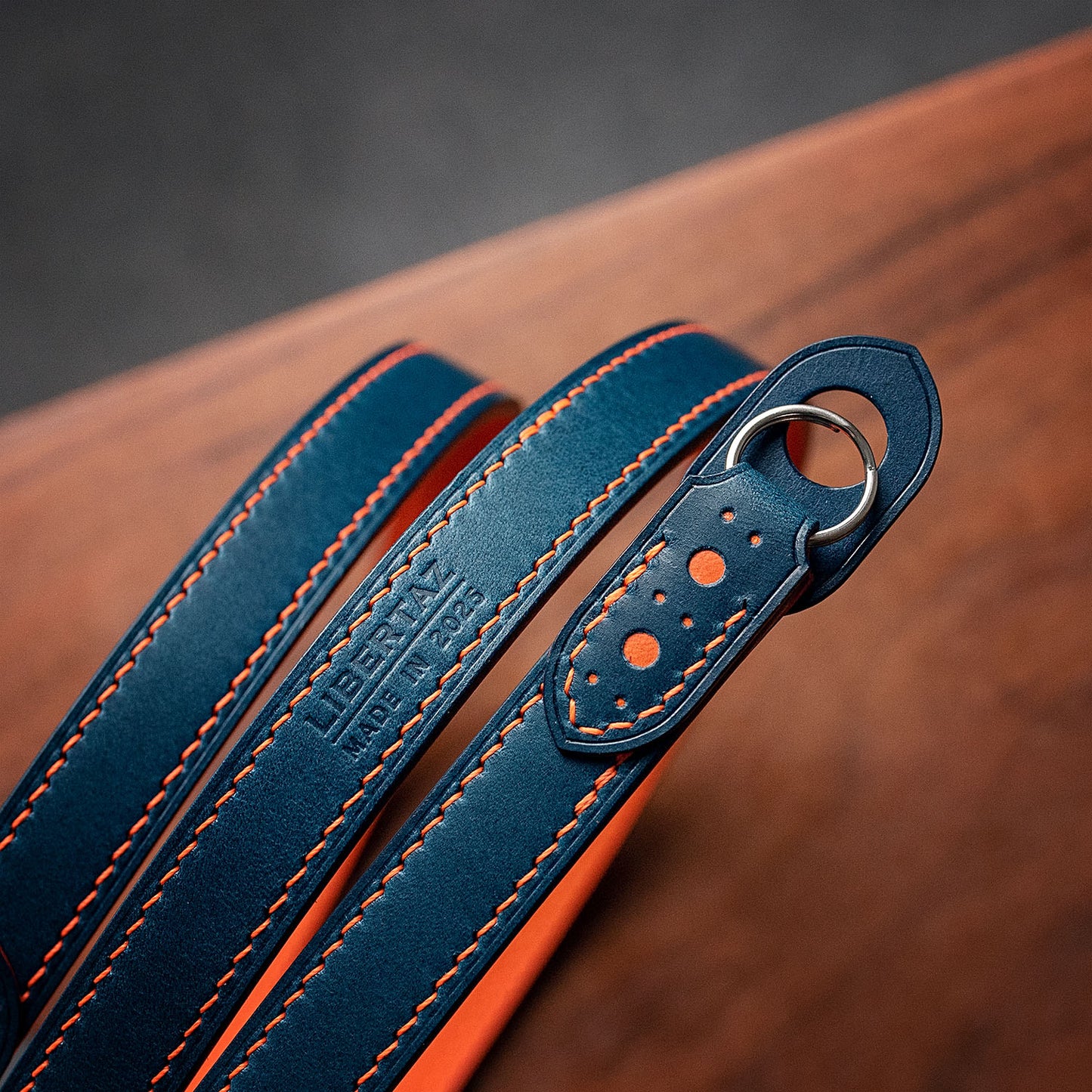 Custom made camera strap in Clemence leather