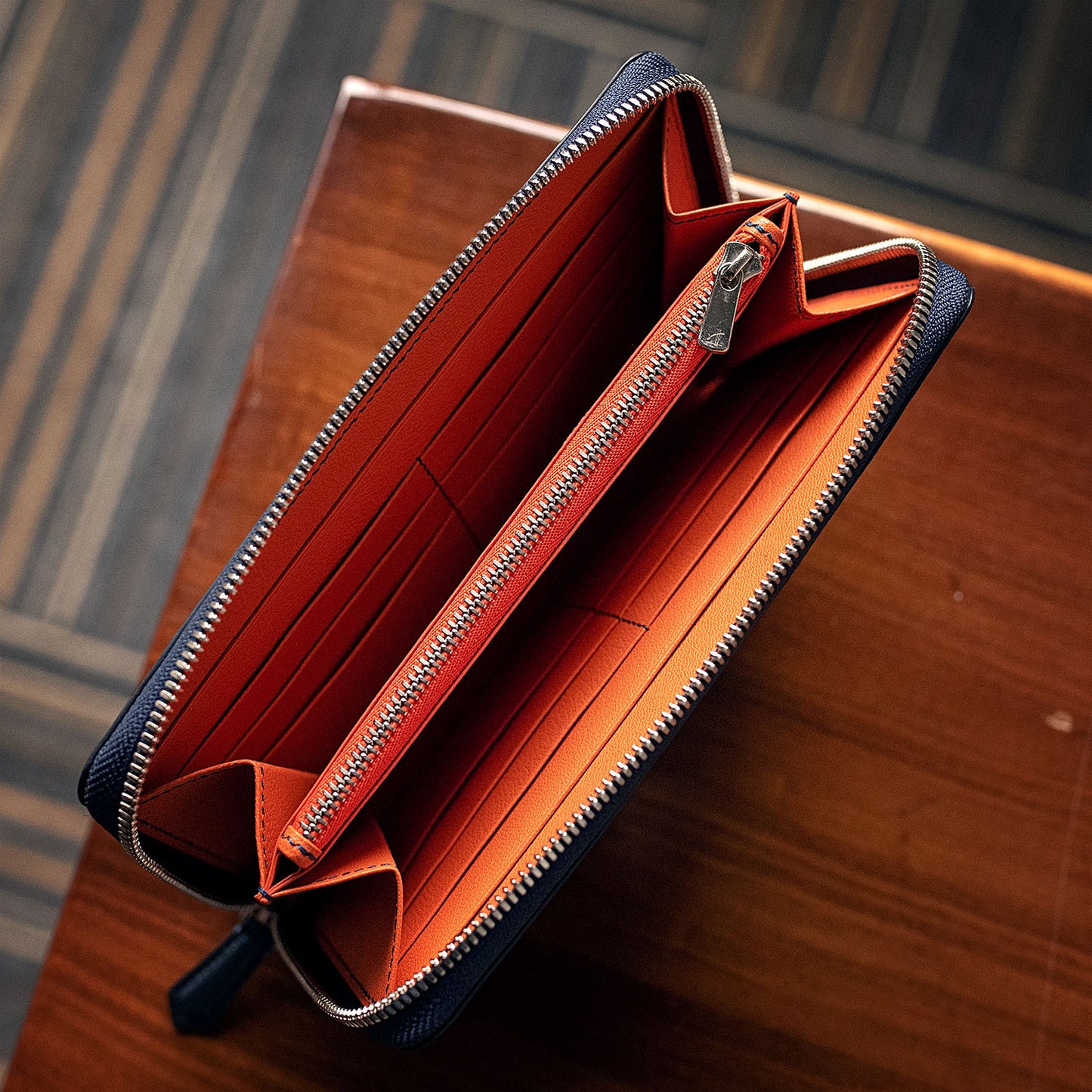 Handmade Epsom Leather Long Wallet with Zipper