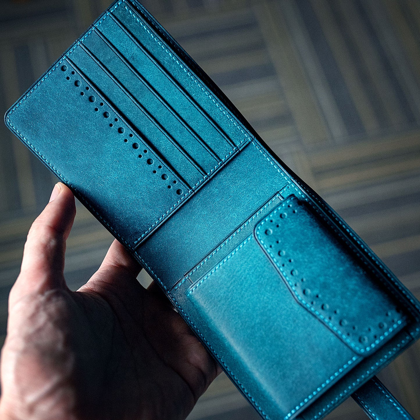 Brogue Styled Bifold Wallet with Coin Pocket