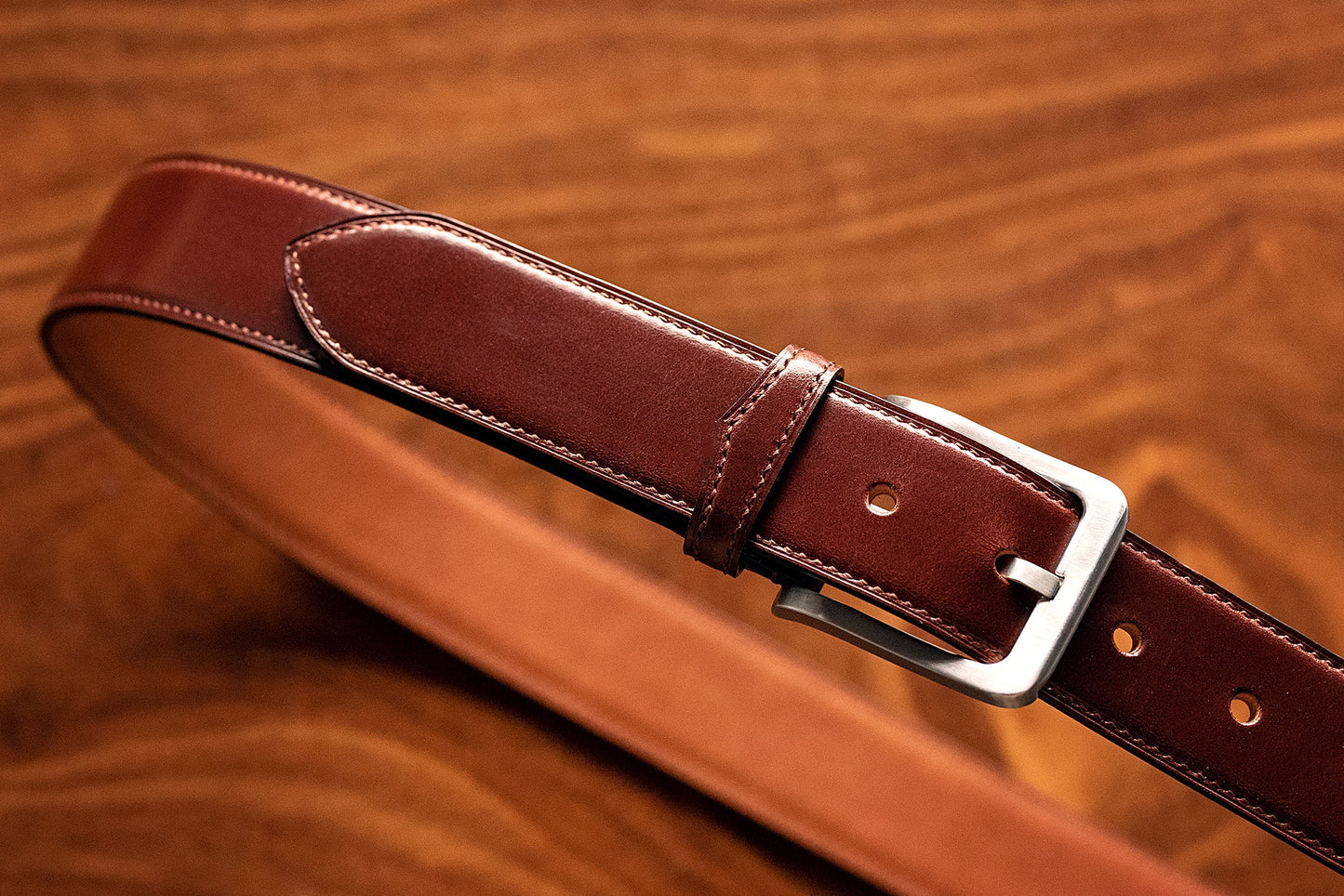 English Bridle Leather Hand Stitched Belt