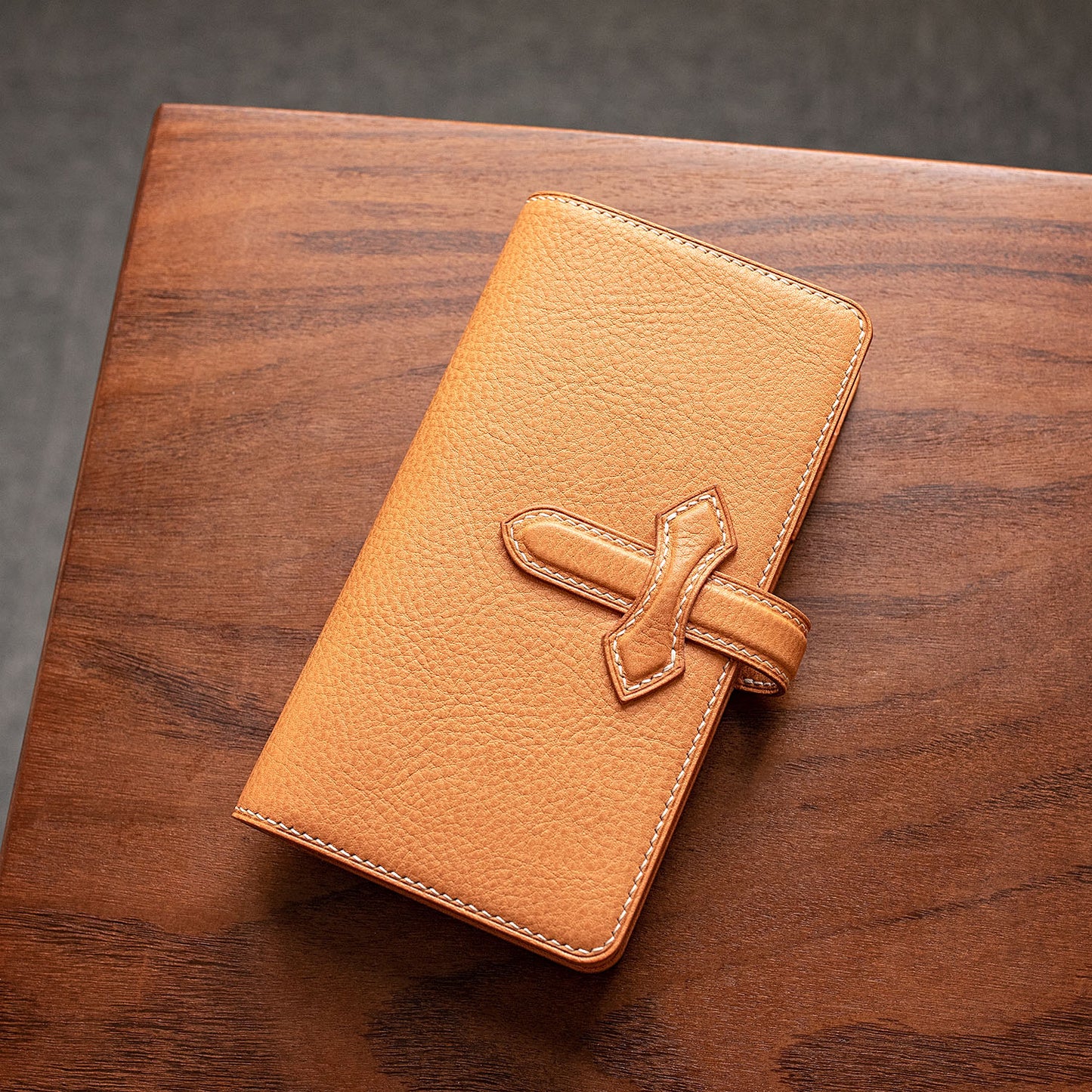 Pocket Plus size cover in natural Minerva Box leather | Made to order