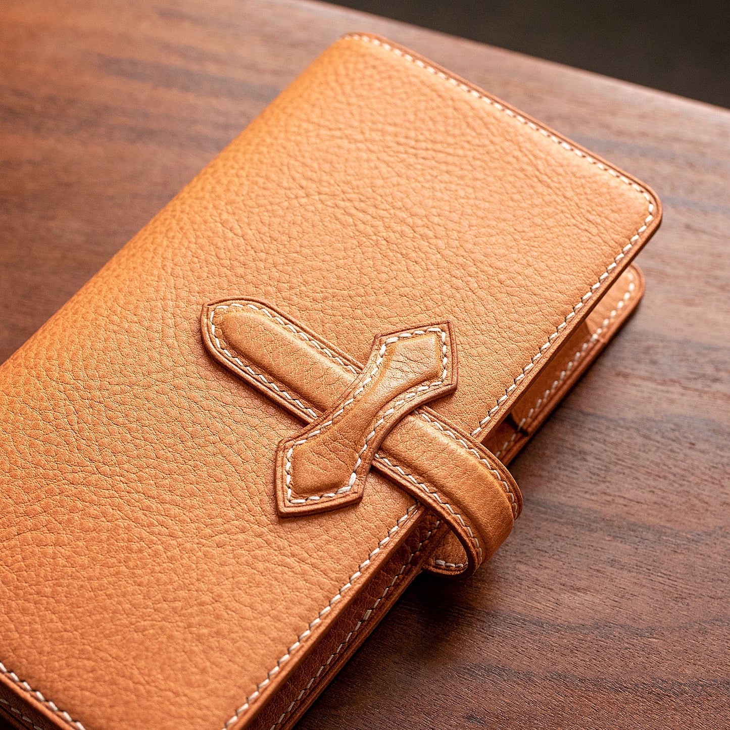 Pocket Plus size cover in natural Minerva Box leather | Made to order