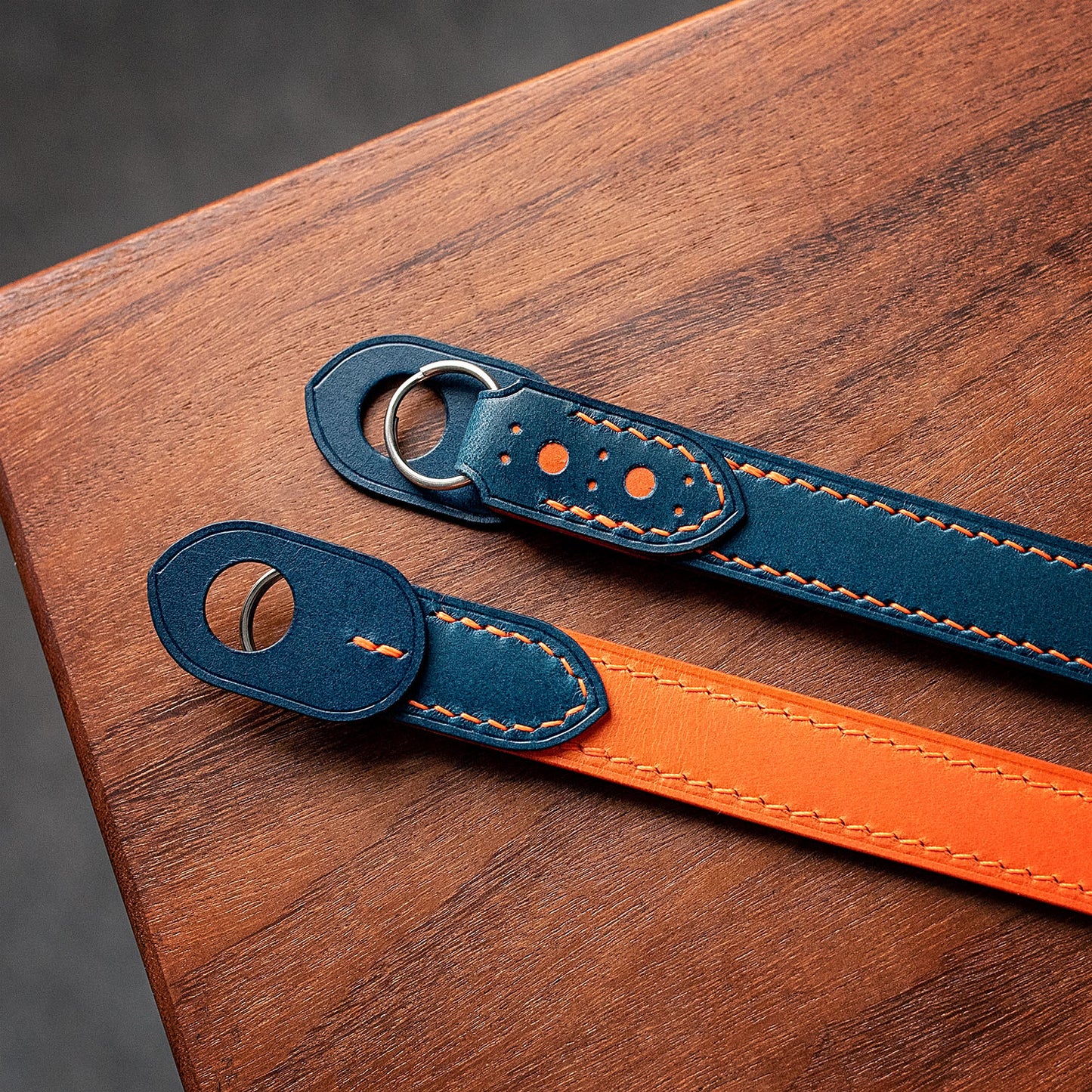 Custom made camera strap in Clemence leather