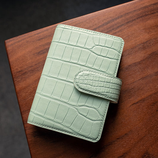 Ready Made Pastel Mint Green Alligator Leather Ring Notebook | A7/Pocket Size Ring Journal
