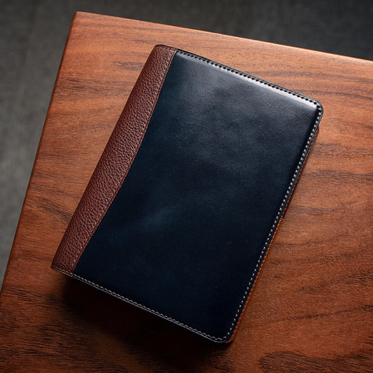 Horween shell cordovan and Minerva Box leather A6 Ring Planner with a minor cosmetic imperfection