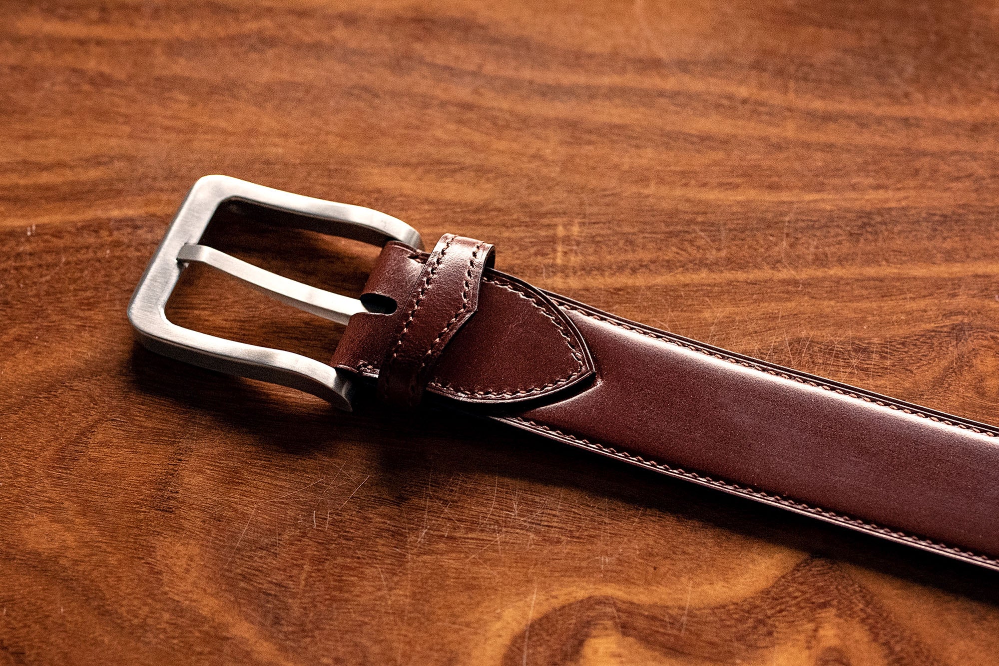 English Bridle Leather Hand Stitched Belt