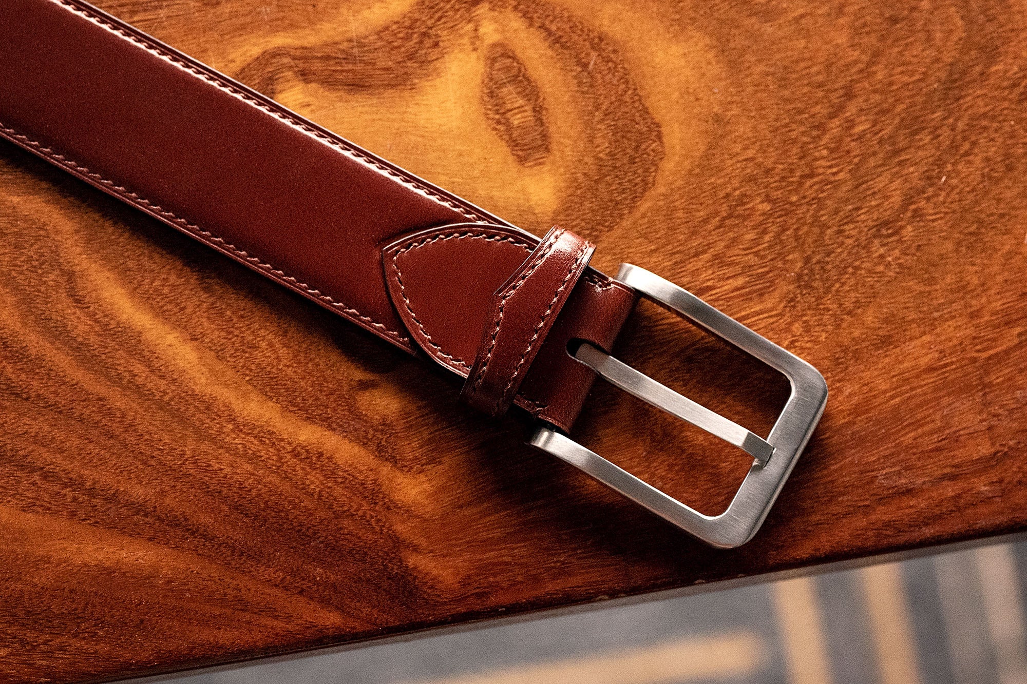 English Bridle Leather Hand Stitched Belt