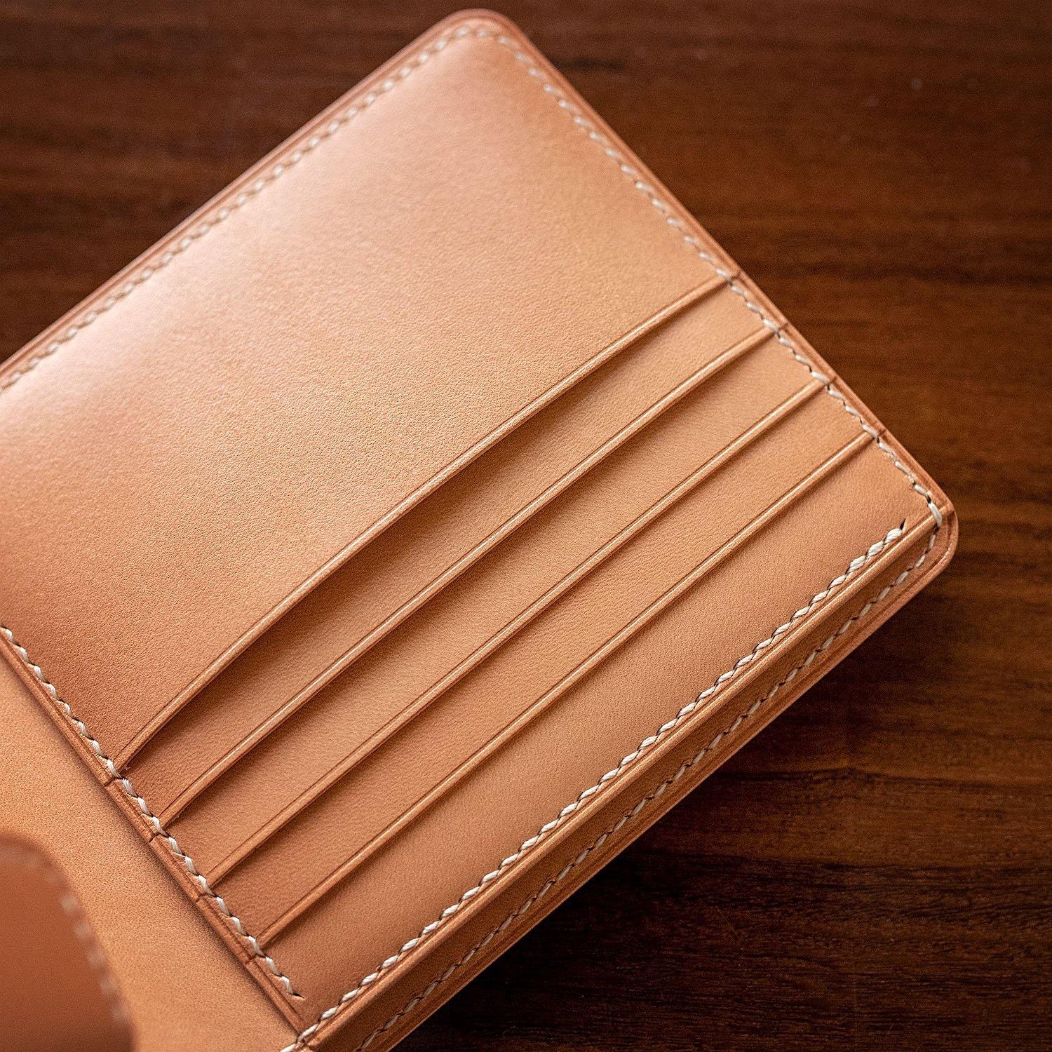 Natural Veg Tanned Leather Classic Bifold Wallet with Coin Pocket - Libertaz Leathers