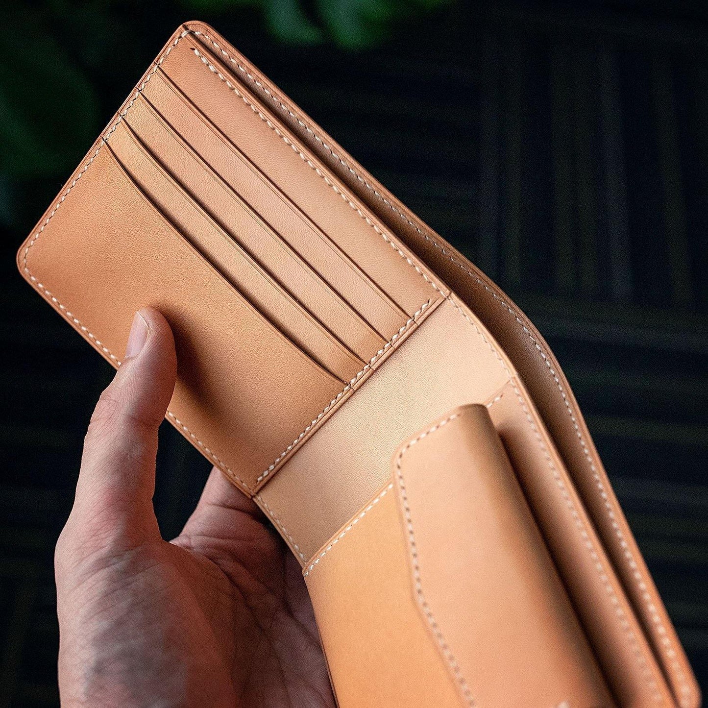 Natural Veg Tanned Leather Classic Bifold Wallet with Coin Pocket - Libertaz Leathers