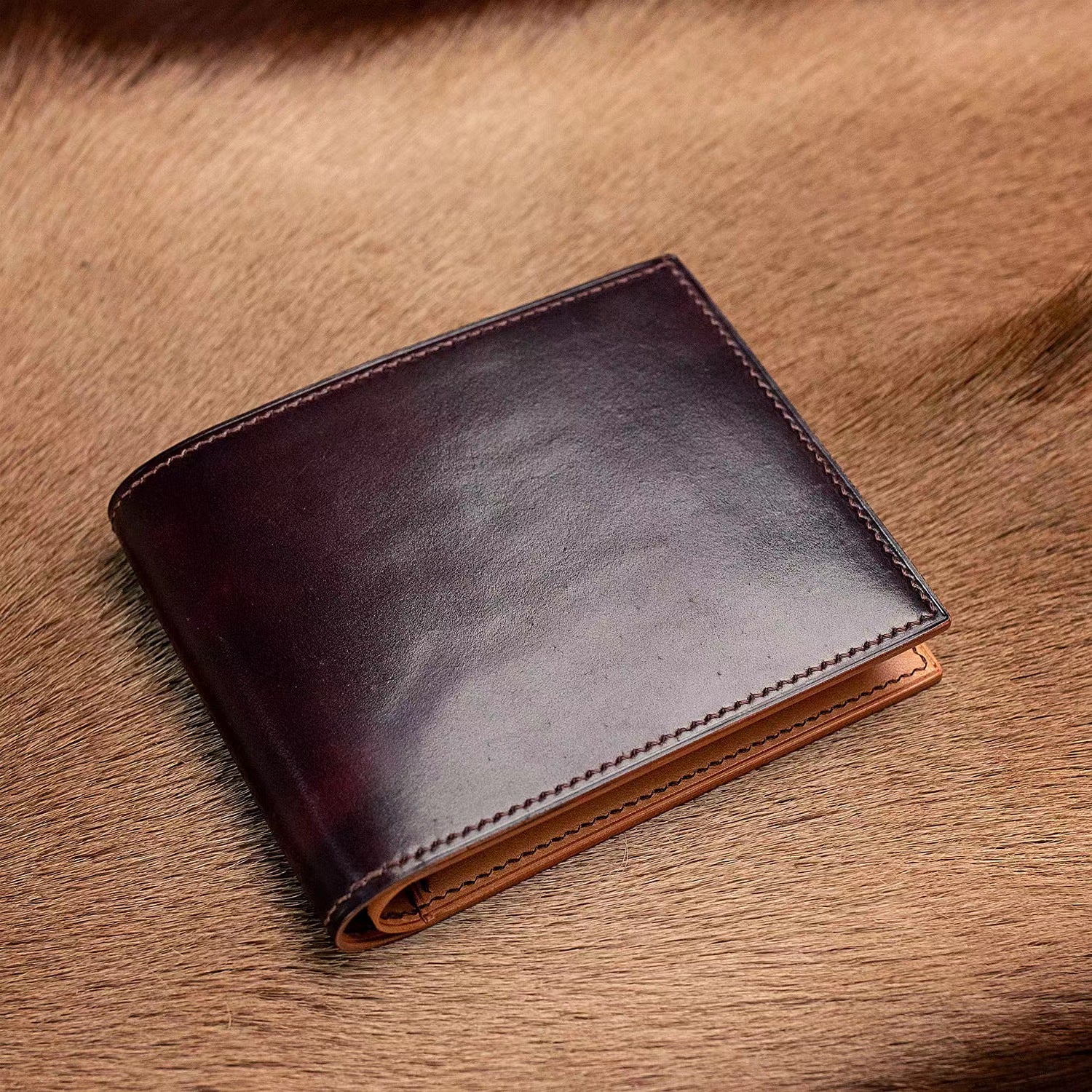 Cordovan Lizard Handstitched Fine Leather Classic Billfold Wallet